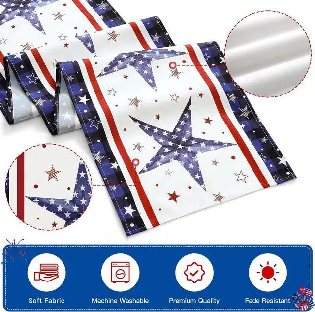 Alt view image 6 of 7 - Artscope Patriotic 4th of July Table Runner, Stars Stripes Memorial Day Kitchen Dining Table Decoration for Independence Day Home Decor 13x72 Inch