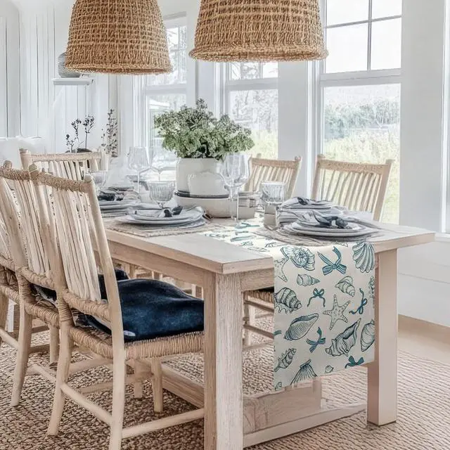 Alt view image 7 of 7 - Blue Bow Seashell Table Runner Last Toast on The Coasttable Runner 13 x 72 Inch for Dinning Room Kitchen Summer Ocean Sea Decorations for Holiday Party Housewarming Gifts Baby Shower