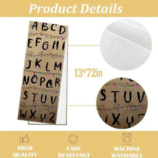 Alt view image 3 of 6 - Halloween Alphabet Table Runner Rustic Spooky Birthday Party Decorations Horror Home Kitchen Dining Island Decor (13" x 72")