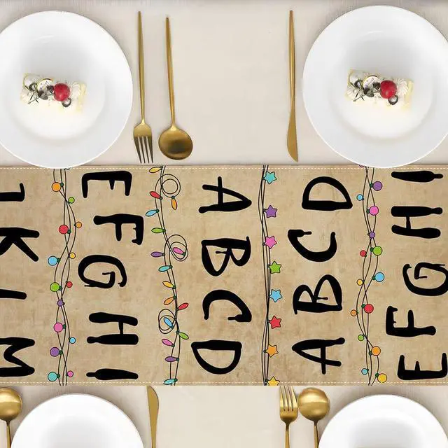 Alt view image 5 of 6 - Halloween Alphabet Table Runner Rustic Spooky Birthday Party Decorations Horror Home Kitchen Dining Island Decor (13" x 72")
