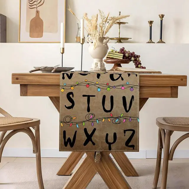 Alt view image 4 of 6 - Halloween Alphabet Table Runner Rustic Spooky Birthday Party Decorations Horror Home Kitchen Dining Island Decor (13" x 72")