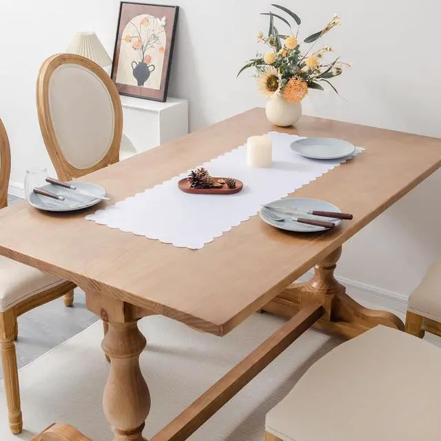 Alt view image 2 of 7 - Small Solid White Farmhouse Scalloped Table Runner 13 x 36 Inchs | Washable Polyester Cute Everyday Decorative Table Runners for Dinner Birthday Wedding and Party