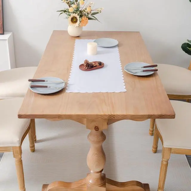 Alt view image 3 of 7 - Small Solid White Farmhouse Scalloped Table Runner 13 x 36 Inchs | Washable Polyester Cute Everyday Decorative Table Runners for Dinner Birthday Wedding and Party