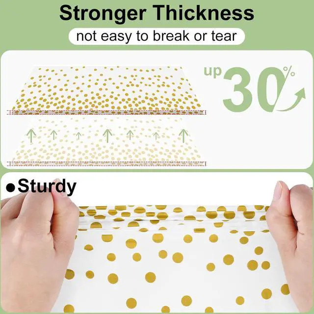 Alt view image 2 of 7 - misaya 3 Packs Dot Disposable Table Cloth, 54 x 108 Inch Waterproof Plastic Tablecloth, Rectangle Gold Dots in White Table Covers for Picnic, Birthday, Party and Back to School