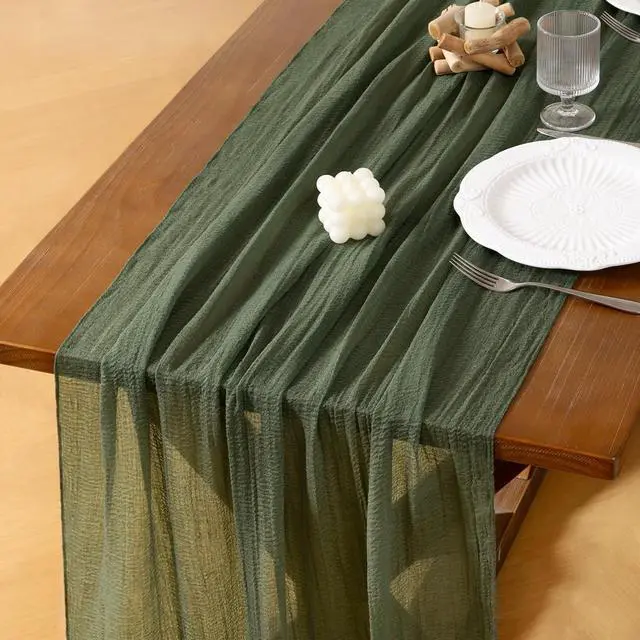 Main image of Socomi Cheesecloth Table Runner Fall Boho Wedding Shower Party Home Decor | Olive Green Rustic Gauze 10FT 120in Cheese Cloth Sheer Farmhouse Dining Runner for Baby Shower Birthday Holiday Decorations
