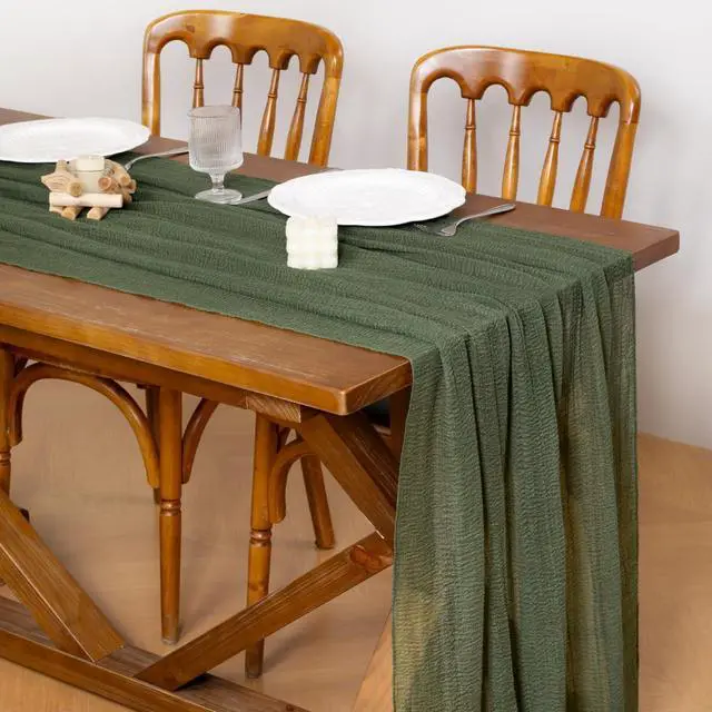 Alt view image 2 of 6 - Socomi Cheesecloth Table Runner Fall Boho Wedding Shower Party Home Decor | Olive Green Rustic Gauze 10FT 120in Cheese Cloth Sheer Farmhouse Dining Runner for Baby Shower Birthday Holiday Decorations