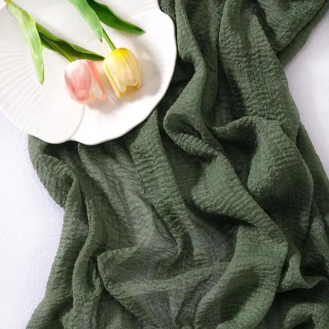 Alt view image 3 of 6 - Socomi Cheesecloth Table Runner Fall Boho Wedding Shower Party Home Decor | Olive Green Rustic Gauze 10FT 120in Cheese Cloth Sheer Farmhouse Dining Runner for Baby Shower Birthday Holiday Decorations