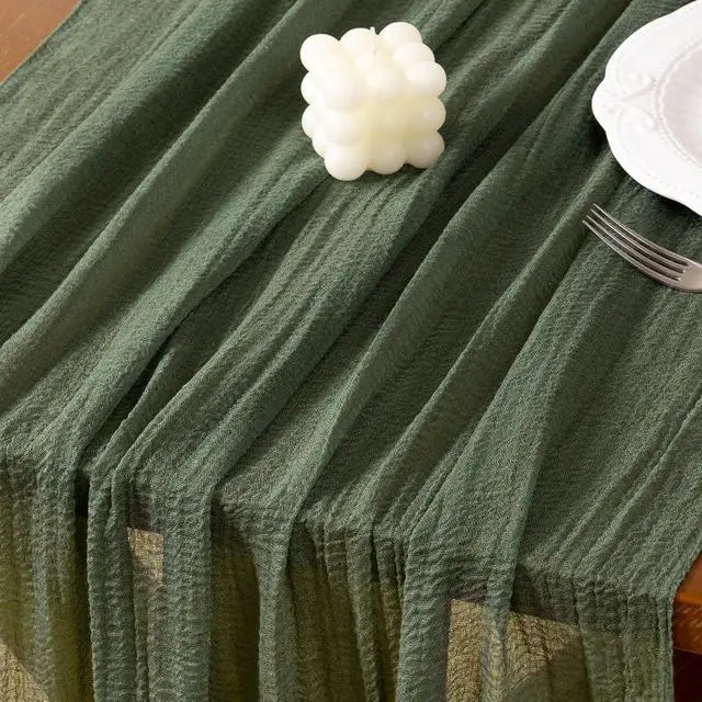 Alt view image 4 of 6 - Socomi Cheesecloth Table Runner Fall Boho Wedding Shower Party Home Decor | Olive Green Rustic Gauze 10FT 120in Cheese Cloth Sheer Farmhouse Dining Runner for Baby Shower Birthday Holiday Decorations