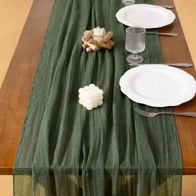 Alt view image 5 of 6 - Socomi Cheesecloth Table Runner Fall Boho Wedding Shower Party Home Decor | Olive Green Rustic Gauze 10FT 120in Cheese Cloth Sheer Farmhouse Dining Runner for Baby Shower Birthday Holiday Decorations