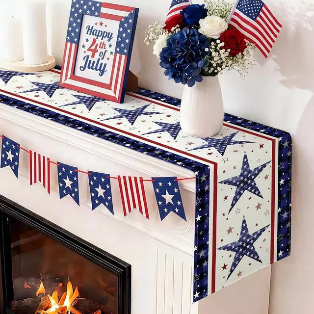 Alt view image 7 of 7 - Artscope Patriotic 4th of July Table Runner, Stars Stripes Memorial Day Kitchen Dining Table Decoration for Independence Day Home Decor 13x72 Inch