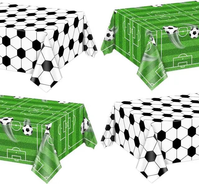Main image of Soccer Party Tablecloths, Soccer Theme Party Plastic Table Cover Disposable Soccer Field Soccer Pattern Table Covers for Boys Birthday Party Soccer Event Sports Theme Party Decorations, 87x51'' (4)
