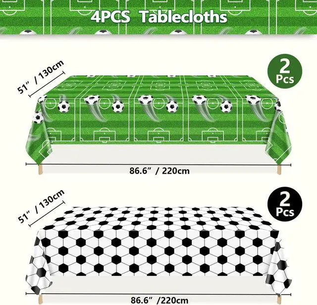 Alt view image 2 of 7 - Soccer Party Tablecloths, Soccer Theme Party Plastic Table Cover Disposable Soccer Field Soccer Pattern Table Covers for Boys Birthday Party Soccer Event Sports Theme Party Decorations, 87x51'' (4)