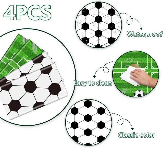 Alt view image 3 of 7 - Soccer Party Tablecloths, Soccer Theme Party Plastic Table Cover Disposable Soccer Field Soccer Pattern Table Covers for Boys Birthday Party Soccer Event Sports Theme Party Decorations, 87x51'' (4)