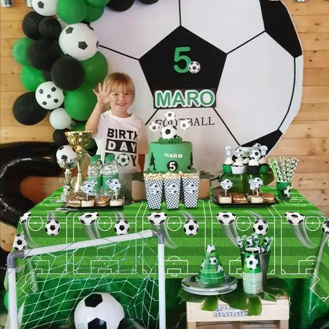 Alt view image 6 of 7 - Soccer Party Tablecloths, Soccer Theme Party Plastic Table Cover Disposable Soccer Field Soccer Pattern Table Covers for Boys Birthday Party Soccer Event Sports Theme Party Decorations, 87x51'' (4)