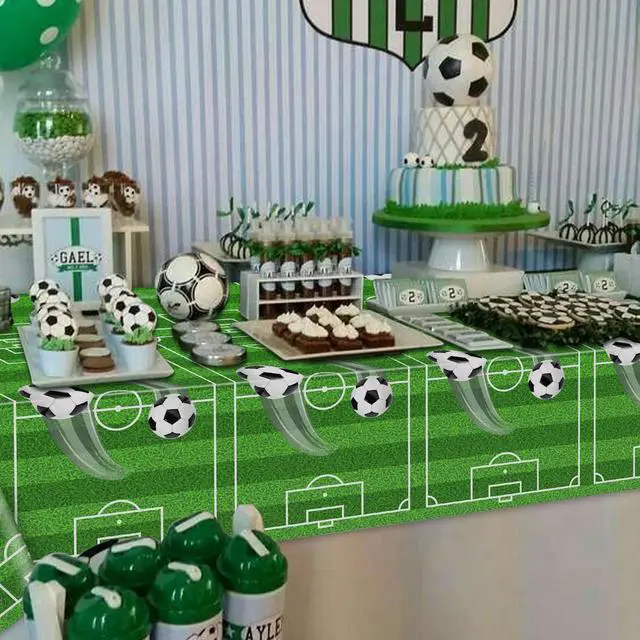 Alt view image 7 of 7 - Soccer Party Tablecloths, Soccer Theme Party Plastic Table Cover Disposable Soccer Field Soccer Pattern Table Covers for Boys Birthday Party Soccer Event Sports Theme Party Decorations, 87x51'' (4)