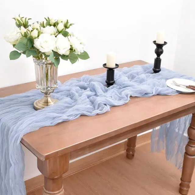 Alt view image 3 of 5 - Blue Cheesecloth Table Runner Cheese Cloth Wedding Birthday Party Decor | 10Ft Summer Rustic Boho Gauze Farmhouse Bridal Baby Shower Holiday Dining Tea Party Home Table Decorations