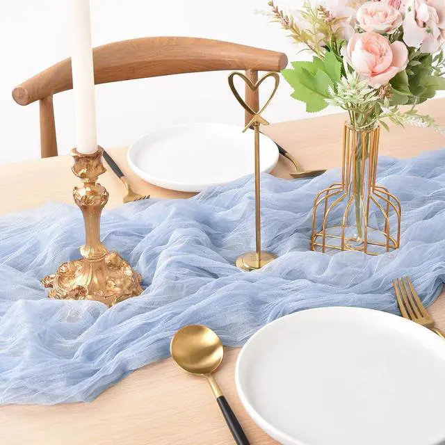 Alt view image 5 of 5 - Blue Cheesecloth Table Runner Cheese Cloth Wedding Birthday Party Decor | 10Ft Summer Rustic Boho Gauze Farmhouse Bridal Baby Shower Holiday Dining Tea Party Home Table Decorations