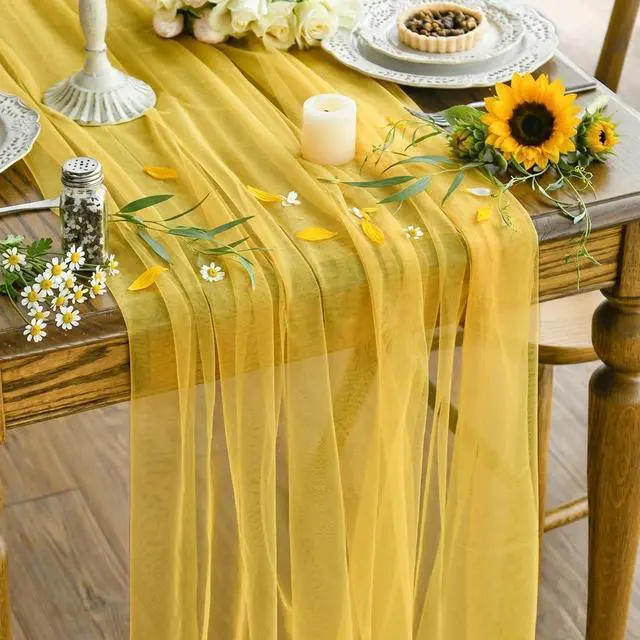 Main image of Artoid Mode Yellow Gauze Table Runner 120 Inch 10FT, Seasonal Sheer Kitchen Dining Holiday Wedding Birthday Baby Shower Table Decor for Home Party