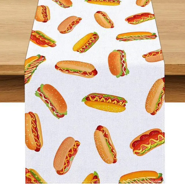 Main image of Hot Dog Table Runner Hot Dog Birthday Party Decorations A Weenie Bit Older Dining Room Home Kitchen Table Decor (13" x 72")