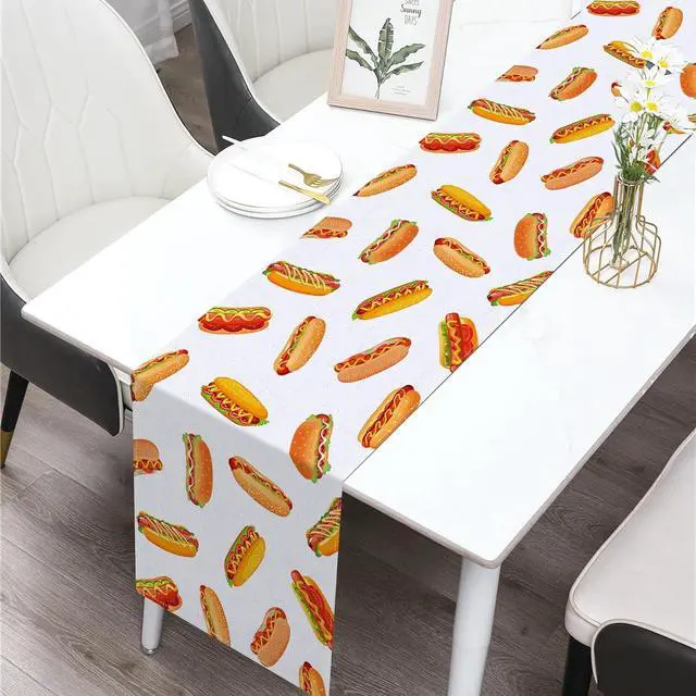 Alt view image 2 of 6 - Hot Dog Table Runner Hot Dog Birthday Party Decorations A Weenie Bit Older Dining Room Home Kitchen Table Decor (13" x 72")