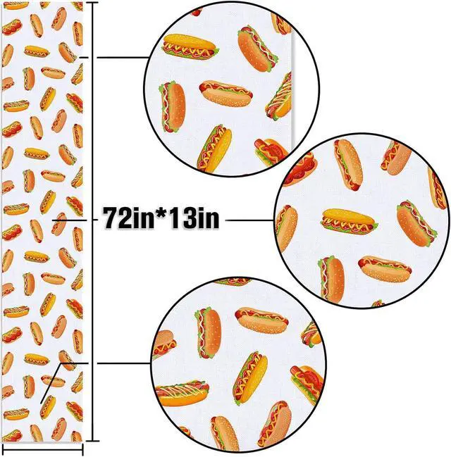 Alt view image 3 of 6 - Hot Dog Table Runner Hot Dog Birthday Party Decorations A Weenie Bit Older Dining Room Home Kitchen Table Decor (13" x 72")