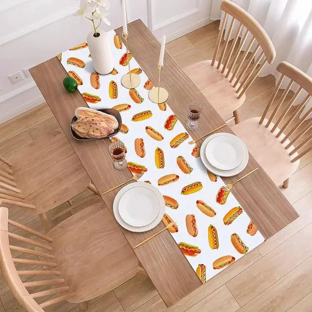 Alt view image 4 of 6 - Hot Dog Table Runner Hot Dog Birthday Party Decorations A Weenie Bit Older Dining Room Home Kitchen Table Decor (13" x 72")