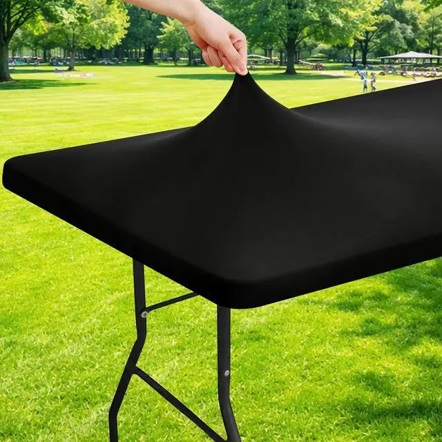 Main image of Moosfor Spandex 4 Foot Rectangle Table Cloth, Elastic Fitted Tablecloths for Picnic, Stretch Washable Patio Table Cover for Outdoor, Camping, Banquet and Parties (Black, 30"x48")