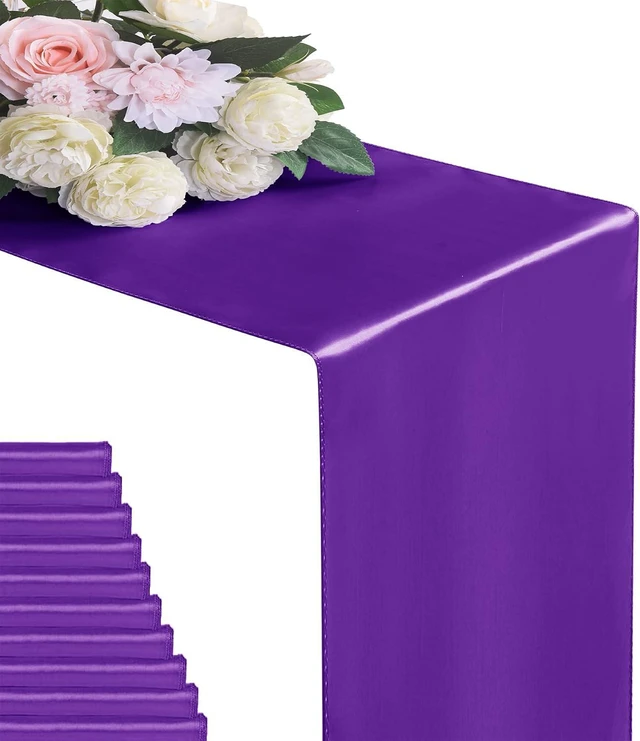 Main image of 6Pack Table Runner 12 x 108 Inches Satin Silk Table Runner for Wedding, Birthday Party, Banquets, Graduations Decoration, fit Rectange and Round Table-Purple