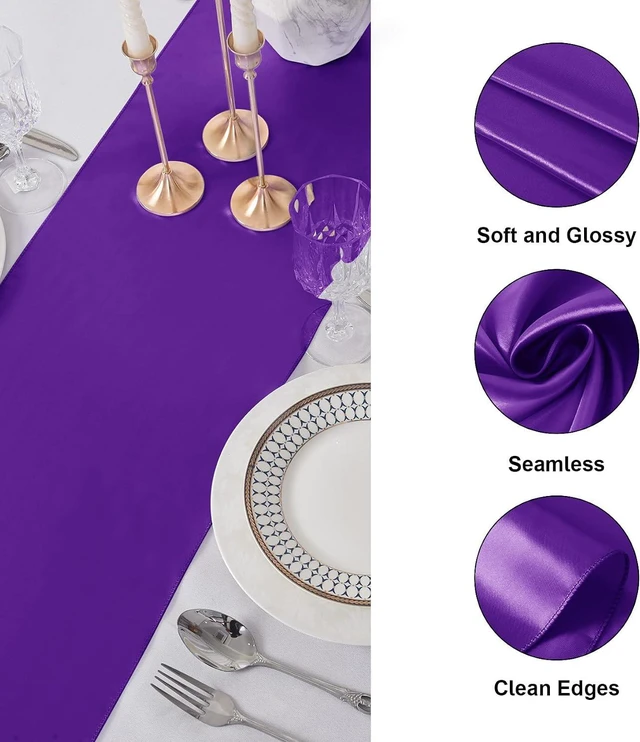 Alt view image 3 of 7 - 6Pack Table Runner 12 x 108 Inches Satin Silk Table Runner for Wedding, Birthday Party, Banquets, Graduations Decoration, fit Rectange and Round Table-Purple