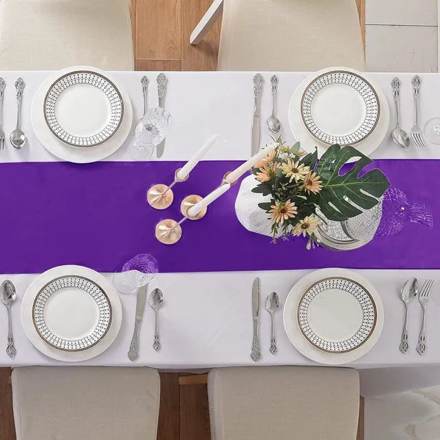 Alt view image 4 of 7 - 6Pack Table Runner 12 x 108 Inches Satin Silk Table Runner for Wedding, Birthday Party, Banquets, Graduations Decoration, fit Rectange and Round Table-Purple