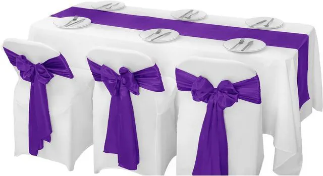 Alt view image 5 of 7 - 6Pack Table Runner 12 x 108 Inches Satin Silk Table Runner for Wedding, Birthday Party, Banquets, Graduations Decoration, fit Rectange and Round Table-Purple
