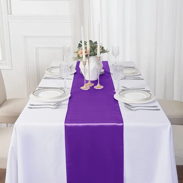 Alt view image 7 of 7 - 6Pack Table Runner 12 x 108 Inches Satin Silk Table Runner for Wedding, Birthday Party, Banquets, Graduations Decoration, fit Rectange and Round Table-Purple