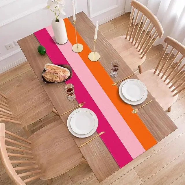 Alt view image 4 of 6 - Hot Pink and Orange Party Decoration Table Runner for Graduation Sunset Birthday Wedding Fiesta Bridal Shower Party Dining Room Home Kitchen Table Decor (13" x 72")