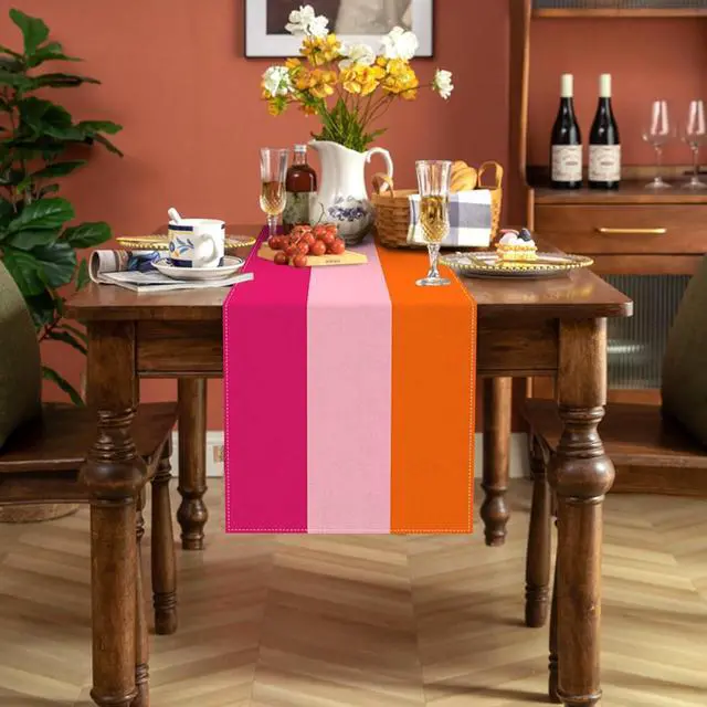Alt view image 5 of 6 - Hot Pink and Orange Party Decoration Table Runner for Graduation Sunset Birthday Wedding Fiesta Bridal Shower Party Dining Room Home Kitchen Table Decor (13" x 72")