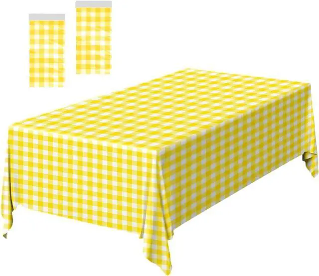 Main image of 2 Pack Yellow Gingham Tablecloth 54 × 108 Inch Yellow and White Checkered Table Cloth Plastic Rectangle Table Cover for Picnic Birthday Baby Shower Party Gingham Tablecloth Diaposable