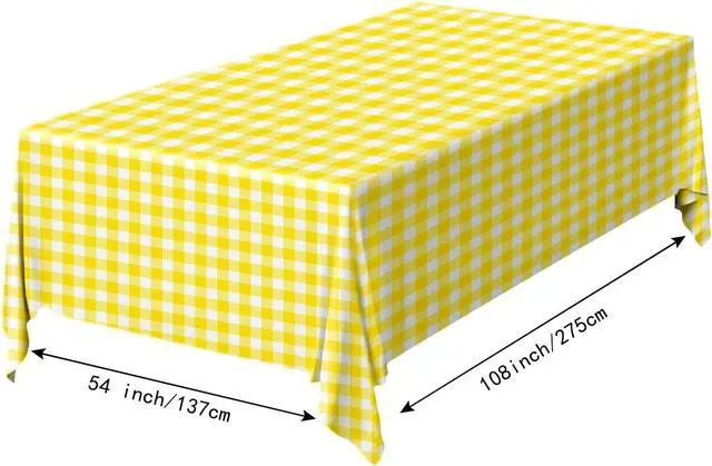 Alt view image 2 of 7 - 2 Pack Yellow Gingham Tablecloth 54 × 108 Inch Yellow and White Checkered Table Cloth Plastic Rectangle Table Cover for Picnic Birthday Baby Shower Party Gingham Tablecloth Diaposable