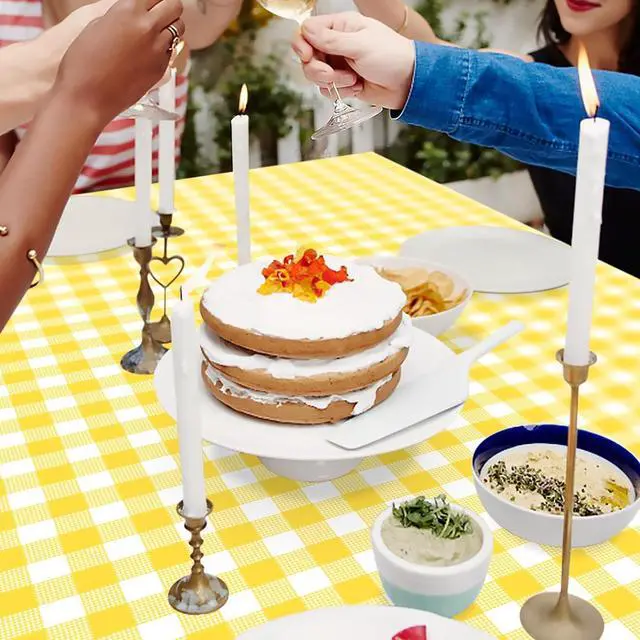 Alt view image 5 of 7 - 2 Pack Yellow Gingham Tablecloth 54 × 108 Inch Yellow and White Checkered Table Cloth Plastic Rectangle Table Cover for Picnic Birthday Baby Shower Party Gingham Tablecloth Diaposable
