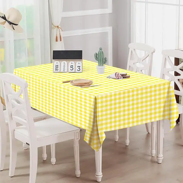 Alt view image 7 of 7 - 2 Pack Yellow Gingham Tablecloth 54 × 108 Inch Yellow and White Checkered Table Cloth Plastic Rectangle Table Cover for Picnic Birthday Baby Shower Party Gingham Tablecloth Diaposable