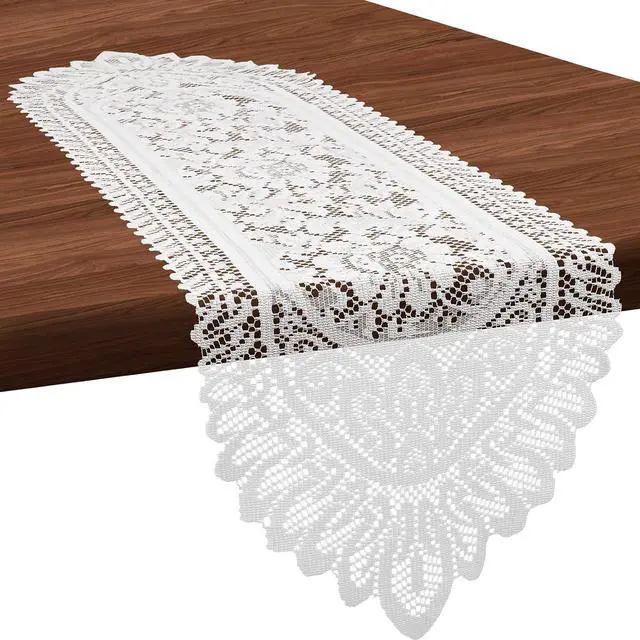 Main image of 1 Pcs Doilies for Tables Dresser Scarf for Bedrooms Furniture White Lace Table Runner Crochet Cotton Desk Runner Dresser Cover Top 45" X 13.38" Vintage Lace Cloth for End