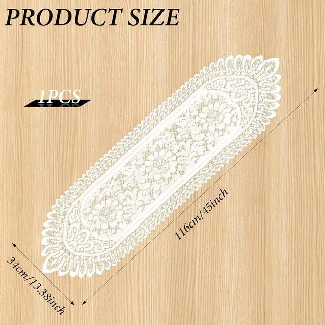 Alt view image 2 of 7 - 1 Pcs Doilies for Tables Dresser Scarf for Bedrooms Furniture White Lace Table Runner Crochet Cotton Desk Runner Dresser Cover Top 45" X 13.38" Vintage Lace Cloth for End