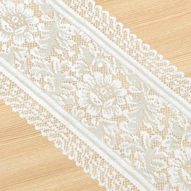 Alt view image 3 of 7 - 1 Pcs Doilies for Tables Dresser Scarf for Bedrooms Furniture White Lace Table Runner Crochet Cotton Desk Runner Dresser Cover Top 45" X 13.38" Vintage Lace Cloth for End