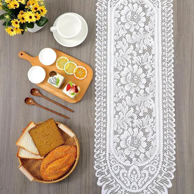 Alt view image 7 of 7 - 1 Pcs Doilies for Tables Dresser Scarf for Bedrooms Furniture White Lace Table Runner Crochet Cotton Desk Runner Dresser Cover Top 45" X 13.38" Vintage Lace Cloth for End