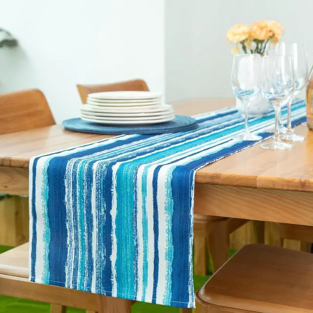 Alt view image 2 of 7 - YiHomer Indoor Outdoor Tabletop for Spring Summer Decorations, Picnics and Dinner Parties - Stain and Water Resistant, Crayon Art (Ocean), Table Runner, 14 x 72