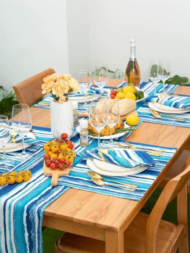 Alt view image 4 of 7 - YiHomer Indoor Outdoor Tabletop for Spring Summer Decorations, Picnics and Dinner Parties - Stain and Water Resistant, Crayon Art (Ocean), Table Runner, 14 x 72
