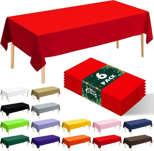 Main image of 6 Pack Premium Disposable Plastic Tablecloth 54" x 108" Party Table Cloths Disposable for 6 to 8 Foot Tables Indoor or Outdoor Parties Birthdays Weddings Christmas Anniversary Buffet Table (Red)
