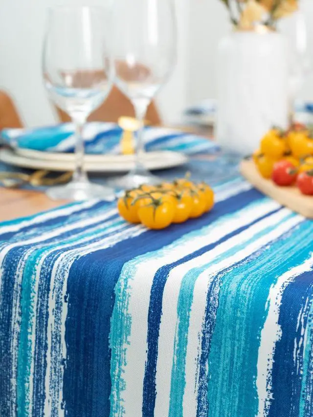 Alt view image 6 of 7 - YiHomer Indoor Outdoor Tabletop for Spring Summer Decorations, Picnics and Dinner Parties - Stain and Water Resistant, Crayon Art (Ocean), Table Runner, 14 x 72