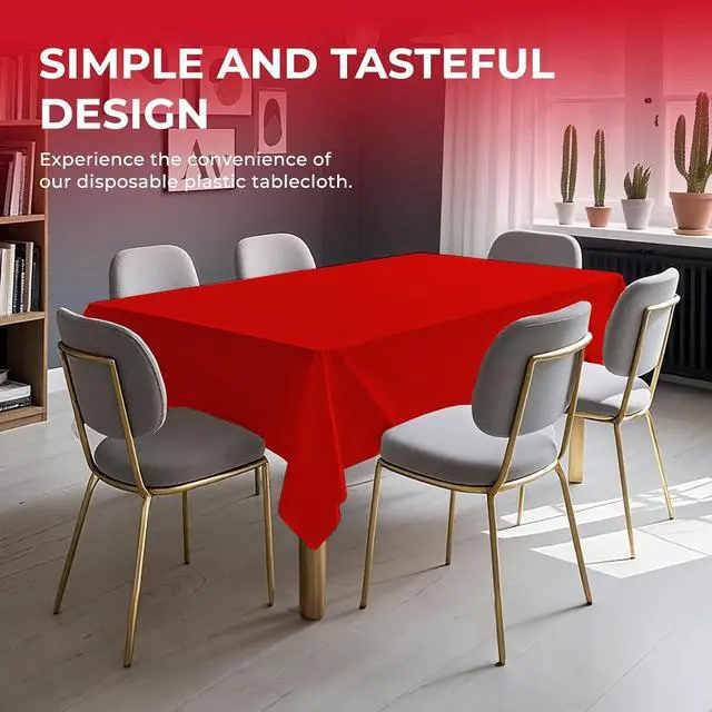 Alt view image 3 of 6 - 6 Pack Premium Disposable Plastic Tablecloth 54" x 108" Party Table Cloths Disposable for 6 to 8 Foot Tables Indoor or Outdoor Parties Birthdays Weddings Christmas Anniversary Buffet Table (Red)
