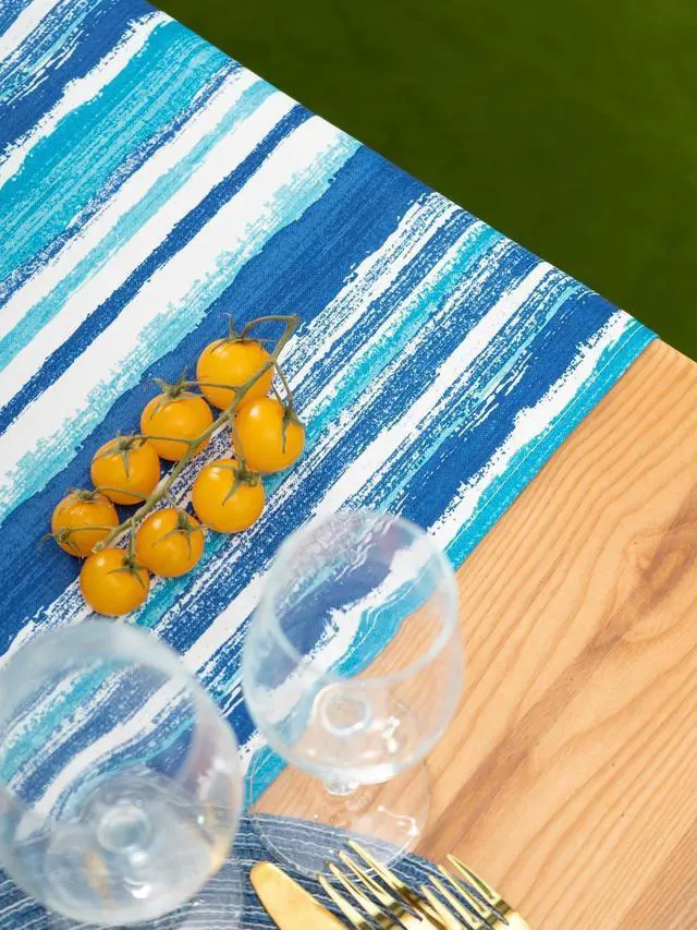 Alt view image 7 of 7 - YiHomer Indoor Outdoor Tabletop for Spring Summer Decorations, Picnics and Dinner Parties - Stain and Water Resistant, Crayon Art (Ocean), Table Runner, 14 x 72