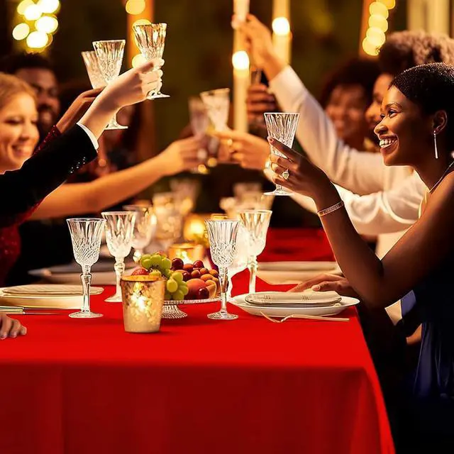 Alt view image 5 of 6 - 6 Pack Premium Disposable Plastic Tablecloth 54" x 108" Party Table Cloths Disposable for 6 to 8 Foot Tables Indoor or Outdoor Parties Birthdays Weddings Christmas Anniversary Buffet Table (Red)