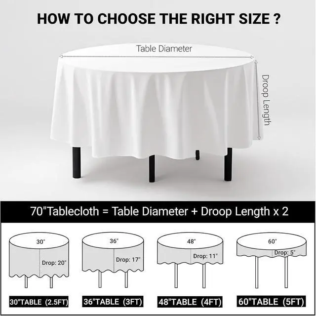 Alt view image 2 of 6 - MRJ 70 Inch Round White Tablecloth Stain and Wrinkle Resistant Washable Polyester Table Cloth for Restaurant Hotel Wedding